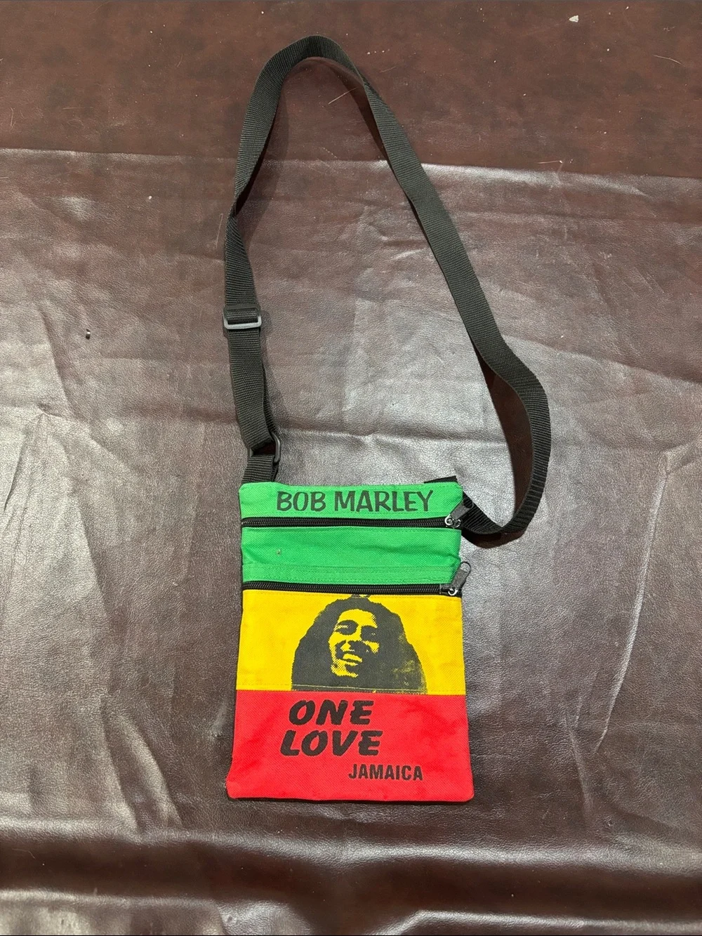 One Love Bob Marley Crossbody Sling Bag - Red/Yellow/Green
